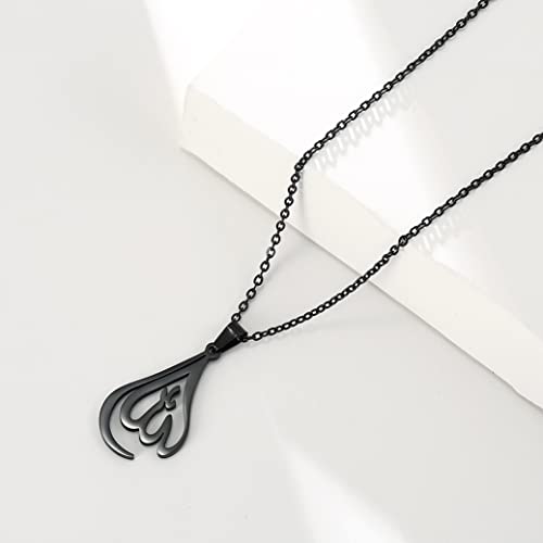 UNIFT Islamic Muslim Allah Layered Necklaces For Women Stainless Steel Charm Water Drop Heart Shape Allah Pendant Double Layer Necklace Islamic Jewelry - color: black