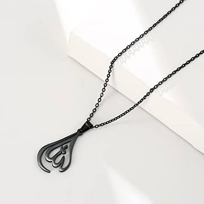 UNIFT Islamic Muslim Allah Layered Necklaces For Women Stainless Steel Charm Water Drop Heart Shape Allah Pendant Double Layer Necklace Islamic Jewelry - color: black