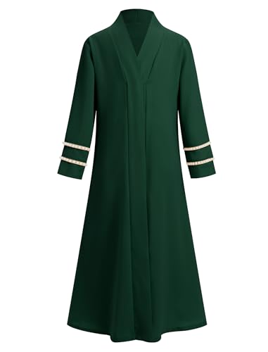 Muslim Abaya For Girls Islamic Prayer Abayas Dress with Hijab Ramadan Cardigan Kaftan Robe Dresses Dubai Outfits - color: Dark Green, size: 5-6 Years