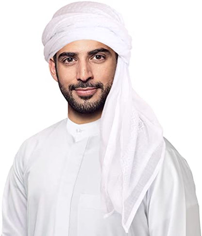 HOMELEX Keffiyeh Arab Head Scarf for Men Sheikh Muslim Turban Saudi Dubai Headwear - color: White