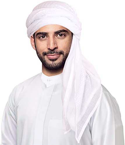 HOMELEX Keffiyeh Arab Head Scarf for Men Sheikh Muslim Turban Saudi Dubai Headwear - color: White