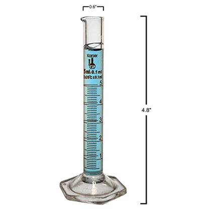 5ml Graduated Cylinder, Borosilicate 3.3 Glass, Single Metric Scale, Class B, Karter Scientific 246D7 (Pack of 2) - size: 5ml, style: Pack of 2