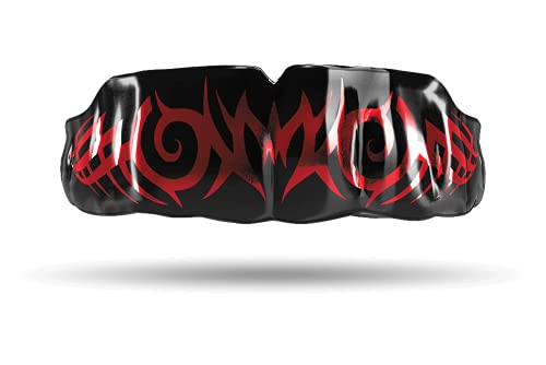 Impact Mouthguard Boxing, MMA, Muay Thai Sports Mouthguards for Youth Adults, Professional Custom-Fit, Tribal Red on Black - color: Red on Black