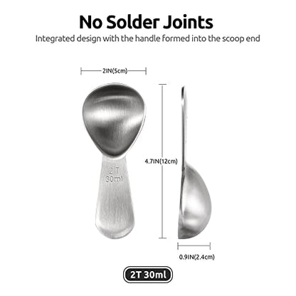 U-Taste 2 Tablespoon Metal Measuring Spoon Set of 2 with Short Handled Measure Scooper (Silver, 2Tbsp/30ml) and 8in Kitchen Plating Tweezer:18/8 Stainless Steel Food-Grade Metal Food Tong (Round Tip)
