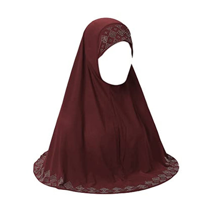 ZGMYC Women Shiny Rhinestones Muslim Hijab Elegant Long Turban Cap Head Wrap Scarf - color: Wine Red