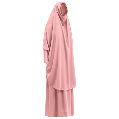Women's Muslim Prayer Dress Hijab Scarf Eid Prayer Jilbab Khimar Niqab Burka Abaya Maxi Islamic Arabian Modest Cardi Robe - color: Pink