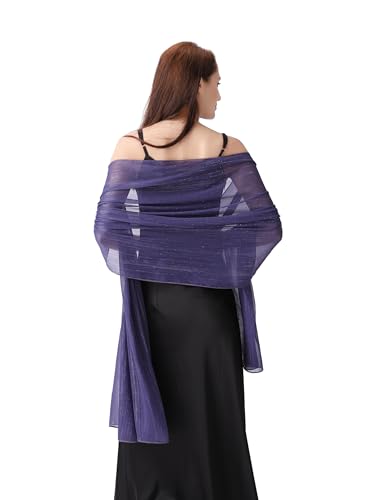 OurLore Chiffon Shawls Wraps for Women Sheer Glitter Scarf Sparkly Rhinestones Shoulder Sarong Cover Up Hijab for Wedding - color: Purple
