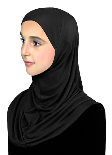 Cotton Hijab for Girls Amira Muslim Kids Head Scarf Ready to Wear Easy Instant - color: Medium - Black, size: Large