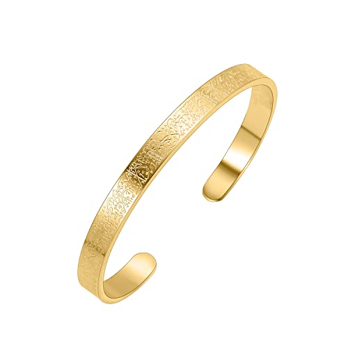 Qitian Islamic Jewelry Gifts for Women Allah Gold Bangles Bracelets Ayatul Kursi Arabic Cuff Bracelet for Women Men Islam Eid Ramadan New Year Gifts - color: A-Gold-Thick- women