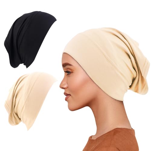 2pcs Under Caps for Hijab Women Stretch Solid Color Hijab Scarf Non Slip Undercap Woman Unisex Hats