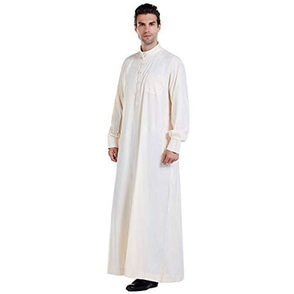 Islamic Mens Clothing Kaftan Maxi-Muslim Male Shirt Long Sleeve Abaya Dubai Cotton… - color: Beige-a, size: Small