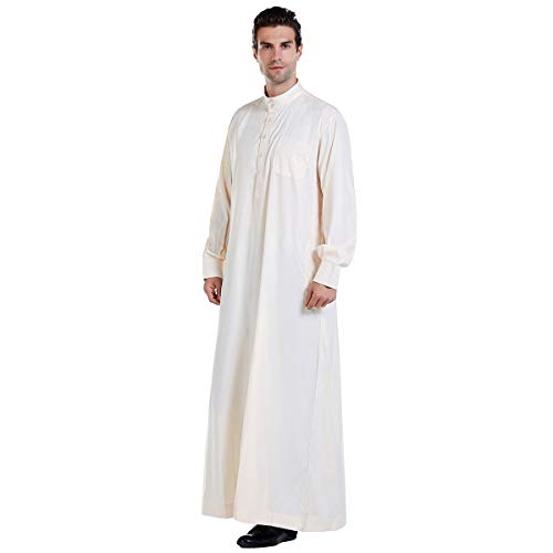 Islamic Mens Clothing Kaftan Maxi-Muslim Male Shirt Long Sleeve Abaya Dubai Cotton… - color: Beige-a, size: XX-Large