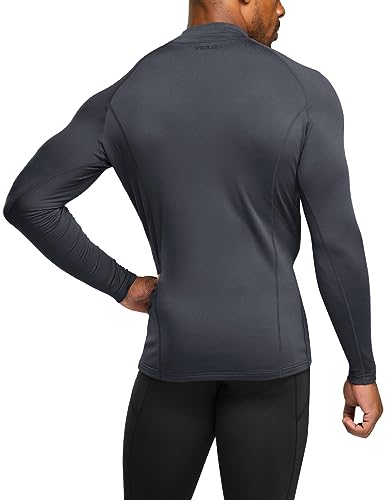 TSLA Men's Thermal Long Sleeve Compression Shirts, Mock/Turtleneck Winter Sports Running Base Layer Top - color: Mock Neck Charcoal, size: Medium