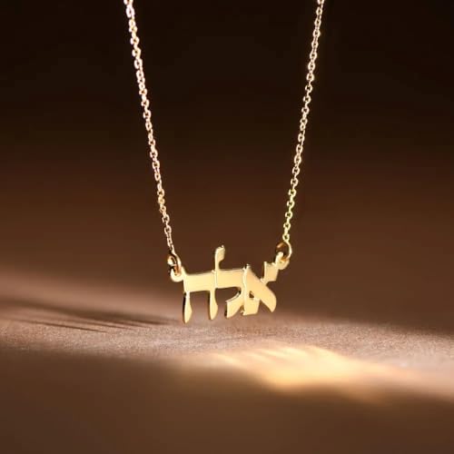 Personalized Japanese, Arabic, Hebrew, Greek, Chinese, Cyrillic, Hindi Name Necklace for Woman, Her, Men, Him - Custom Made with Any Name - Unisex Jewelry Gift for Mother's Day, Father's Day, Birthday - color: Gold Vermeil, style: Hebrew