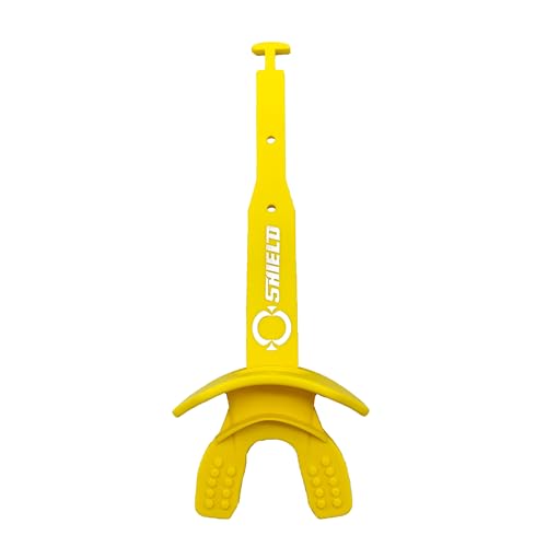 O Shield Striker Football Lip Guard with Permanent Strap | Football Lip Guard with Permanent Strap — Front Teeth, Lip, and Full Bite-Surface Coverage, No-Boil Ready Fit - color: Yellow / Gold