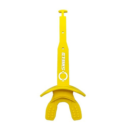 O Shield Striker Football Lip Guard with Permanent Strap | Football Lip Guard with Permanent Strap — Front Teeth, Lip, and Full Bite-Surface Coverage, No-Boil Ready Fit - color: Yellow / Gold