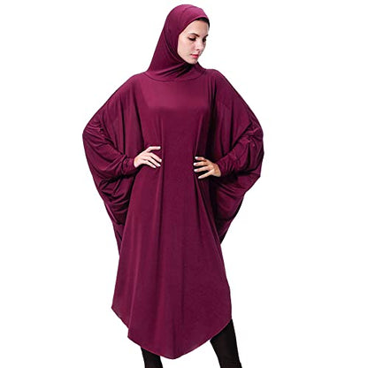 khalat Women's One-Piece Muslim Abaya Dress Large Overhead Prayer Ramadan Long Hijab Dress - color: Wine Red, size: Medium