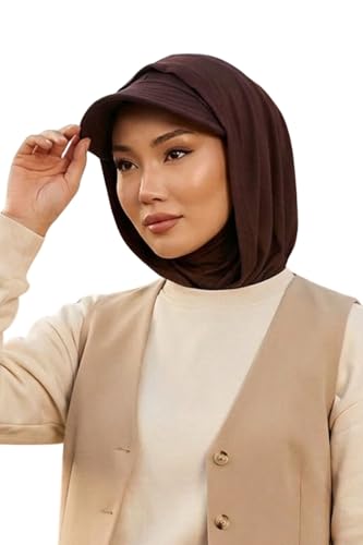 Aisha's Design Full Coverage Cotton Bonnet Hijab with Visor Modest Underscarf Bonnet - color: Brown