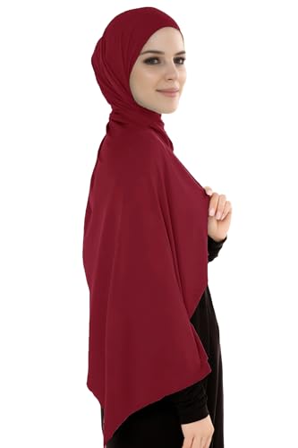 Lina & Lily Breathable Premium Modal Woven Hijab Head Scarf Shawl Wrap for Muslim Women Lightweight - color: Dark Red