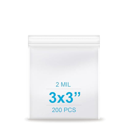 3''x 3'', (Pack of 200) 2 mil Thick Clear Plastic Reclosable Zip Poly Bags with Resealable Lock Seal Zipper, Clear Small Zip Bag, Jewelry Bags, Candy, Storage, Packaging & Shipping - size: 3" x 3"