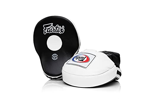 Fairtex FMV9 Contoured Focus Mitts |Striking Accuracy & Protection for Boxing, Muay Thai, Kickboxing |Ergonomic Design, Soft Padding, Secure Fit Leather - color: Black/White