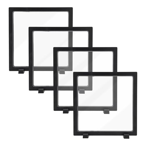 4pcs 3D Floating Display Stand for Seashell, 7x7x0.8in 3D Floating Display Case Coins Displays Frame Case with Stand for Seashells Jewelry Pins Coins Stones (Square) - style: square