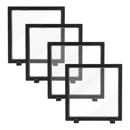 4pcs 3D Floating Display Stand for Seashell, 7x7x0.8in 3D Floating Display Case Coins Displays Frame Case with Stand for Seashells Jewelry Pins Coins Stones (Square) - style: square
