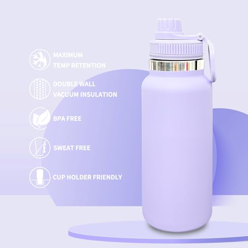 32 oz Insulated Water Bottle with Spout Lid - Double Wall Vacuum Sports Water Bottle - Powder Coated Cup for Gym Camping Hiking(Purple,1 pack) - color: Purple