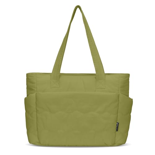 Hynes Eagle Tote Bag for Women Quilted Travel Bag Lightweight Puffer Tote Shoulder Handbag with Compartments Work/Gym/Teacher - color: Green