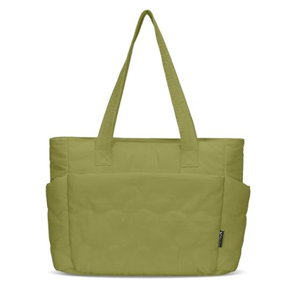 Hynes Eagle Tote Bag for Women Quilted Travel Bag Lightweight Puffer Tote Shoulder Handbag with Compartments Work/Gym/Teacher - color: Green