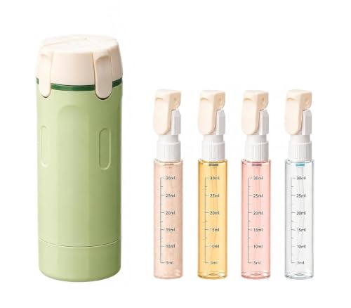 4 in 1 Travel Dispenser Bottle, Leak Proof Refillable Travel Toiletry Containers for Shampoo Lotion Liquid, TSA Approved Travel Bottles Set for Business Trip Camping, 4 x 30ml, Green