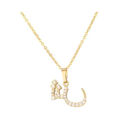 Pendant Necklace for Women, Gold Tone Arabic Letter Pendant with Zircon, 19.7 in Chain, 0.6 x 0.4 in Initial Necklace, Copper Jewelry for Daily Wear, Birthday Present