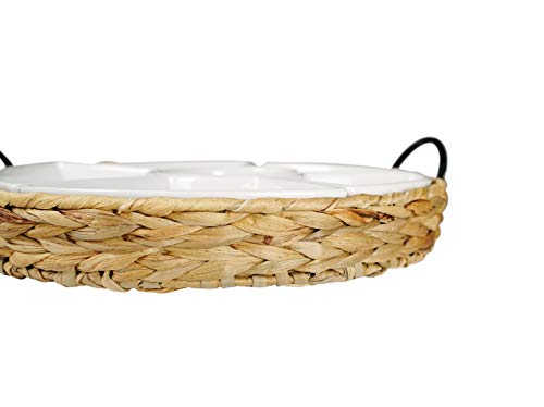 Ceramic Serving Tray, Food Tray 15.5 x 15.5 Inches,Divided Serving Platter with 6 Removable Dishes, Portable Handle Cattail Serving Bowls,Perfect for or Chips and Dip,Natural - color: Natural