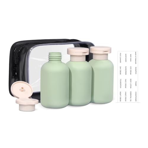 ASEVAT3.4oz 3Pcs Green Plastic Refillable Travel Shampoo and Conditioner Bottles Plastic Refillable Travel Shampoo Bottles with Flip Cap Shampoo and Conditioner Dispenser - color: Green, size: 3.4oz