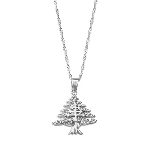 Liban Pendants Necklaces Lebanese Cedar Jewelry Lebanon Map Eastern Rite Church Maronite Cross Allah Symbol - color: Silver Color 3