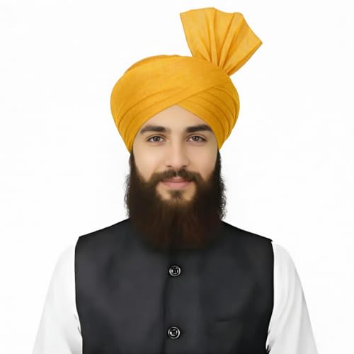 Turban For Men (156 Inches) Long Cloth – Muslim, Sikh, Punjabi Headwrap | For Prayer, Festivals & Special Occasions - color: Mustard Yellow