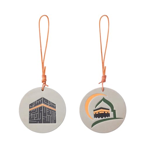 Genuine Leather car Interior Hanging Ornament Featuring The Kaaba Mosque Design fits All Vehicle Models as a Elegant Rearview Mirror Decoration and Meaningful Gift for Eid or Hajj