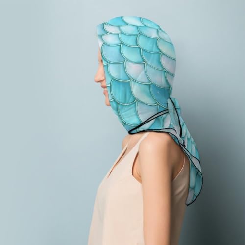 Women’s Square Scarf 27"x27", Lightweight Chiffon Satin Feel Fashion Scarf for Neck Hair Band Head Wrap Bag Accessory - color: Mermaid Scale Blue