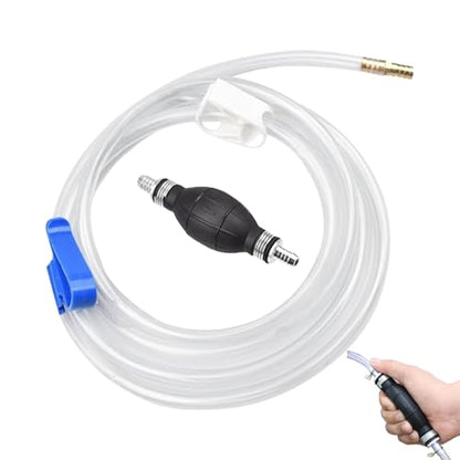 Siphon Pump for Gasoline Gas Oil Fuel Petrol Diesel Fluid Water Fish Tank, Fuel Siphon with 2 Durable PVC Syphon Hoses with Hose Clip, Metal Buckles, Fuel Transfer Pump