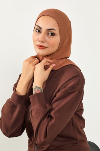 Aisha's Design Full Coverage%95 Cotton Bonnet for Women, Ready-to-Wear Hijab Bonnet Headscarf with Neck Coverage - color: Caramel Brown