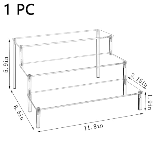 WEERSHUN 3 Tier Acrylic Display Stand Risers, Clear Tabletop Display Shelf for Perfume, Figures & Collectibles, Thick Acrylic Organizer for Cupcake, Cosmetics & Home Decoration - size: 1PACK 3-layer transparent