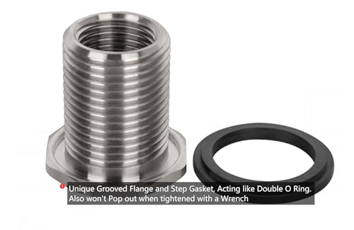 SSBF020 Stainless Steel 304 Bulkhead Tank Fitting (Double Female 1/2” NPT/FIP and Male 3/4" MHT Garden Hose Threaded, w/Step Gasket) (1)