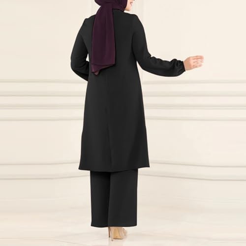 Abayas Dress For Women Muslim Long Sleeve Loose Top Pants 2 Pcs Dubai Islamic Muslim Women Matching Sets - color: Black B, size: 3X-Large