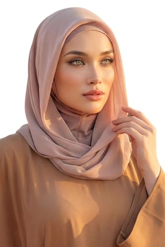Aisha's Design Pre-tied Cotton-Chiffon Scarf for Women Practical Veil Instant Scarf Hijab Stylish Design - color: Sand Brown