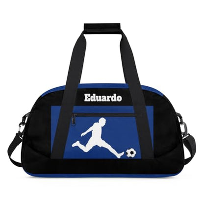 Custom Sports Football Duffel Bag, Playing Soccer Blue, Black | Personalized Named Practice Travel Overnight Training Bag - color: Color 34