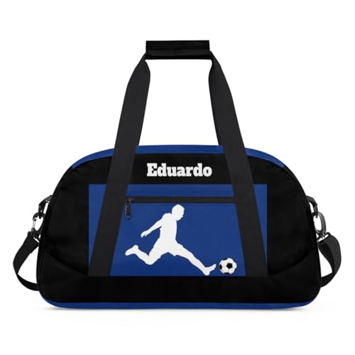 Custom Sports Football Duffel Bag, Playing Soccer Blue, Black | Personalized Named Practice Travel Overnight Training Bag - color: Color 34