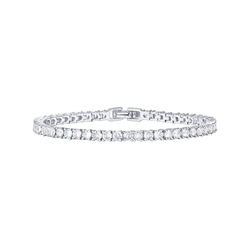 PAVOI 14K Gold Plated 3mm Cubic Zirconia Classic Tennis Bracelet | Gold Bracelets for Women - color: White Gold, size: 7 Inches