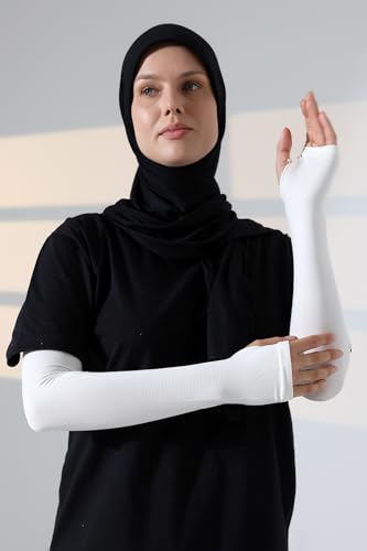 ihvan online, Hijab Sleeves for Women, Muslim Arm Sleeve for Prayer, Women's Soft Stretchy Modest Sleeves to Cover Arms - color: Beige-model 2