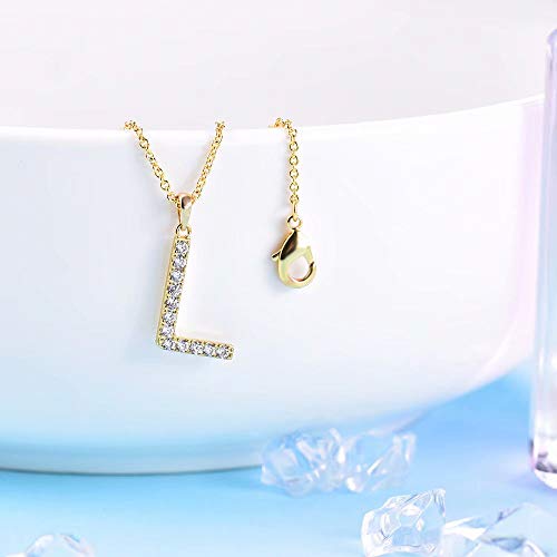 Tarsus Initial Cubic Zirconia Necklace Jewelry Gifts for Women Adjustable Chain 18" + 2" - style: Gold-L-Diamond style