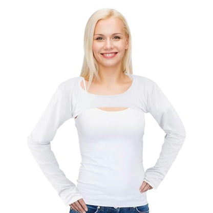 Cooling Shawl Arm Sleeves,Sun Protection with Finger Hole Anti-UV Women's tops,Comfortable Ladies Cooler Shrug - color: White